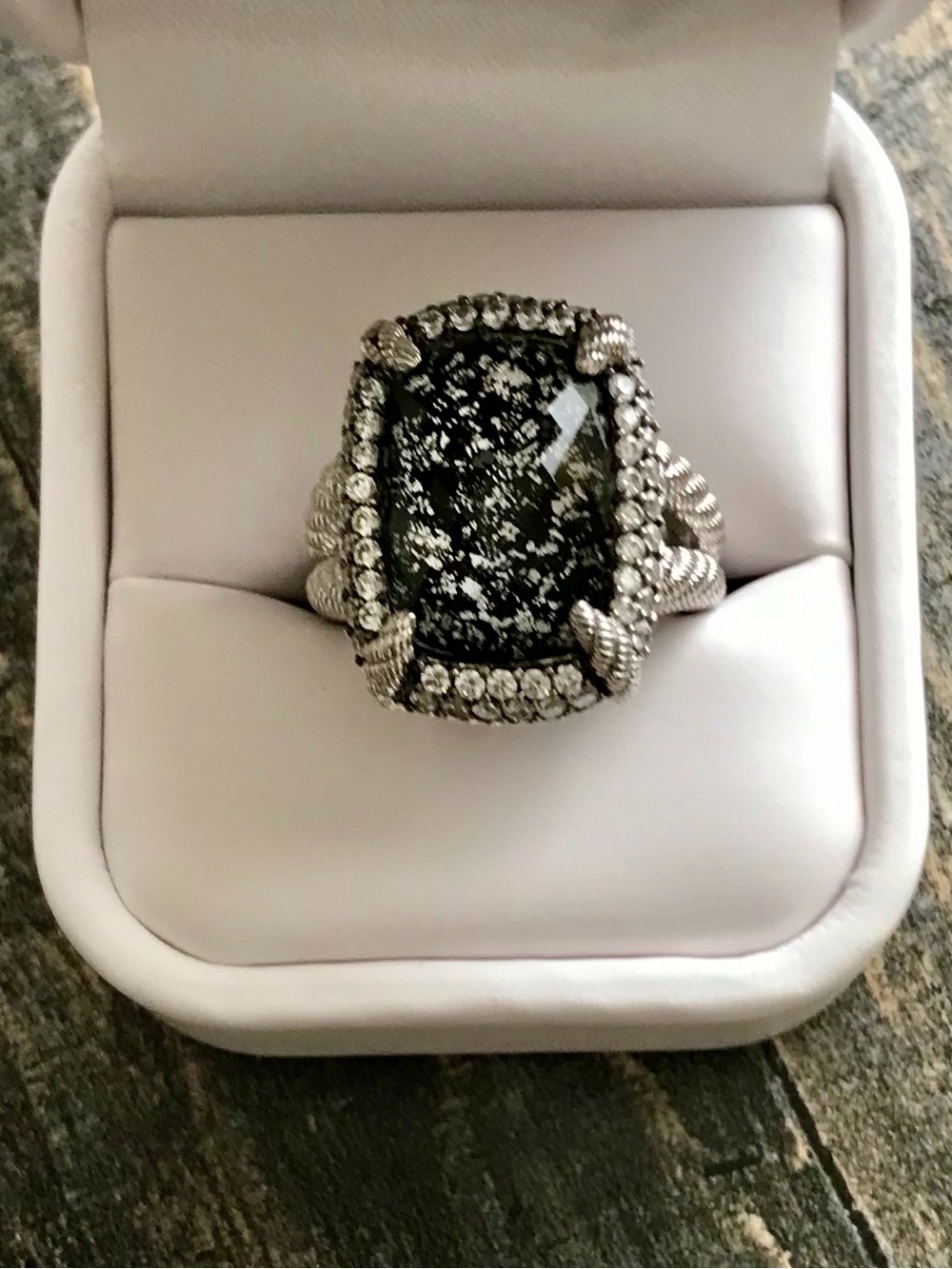 Judith Ripka Ring with Black Lace Pattern Center Stone, 8